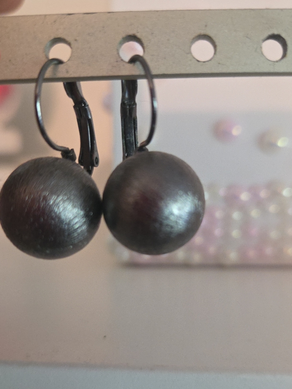 Black Brushed Metal Sphere Drop Earrings - Women Jewelry